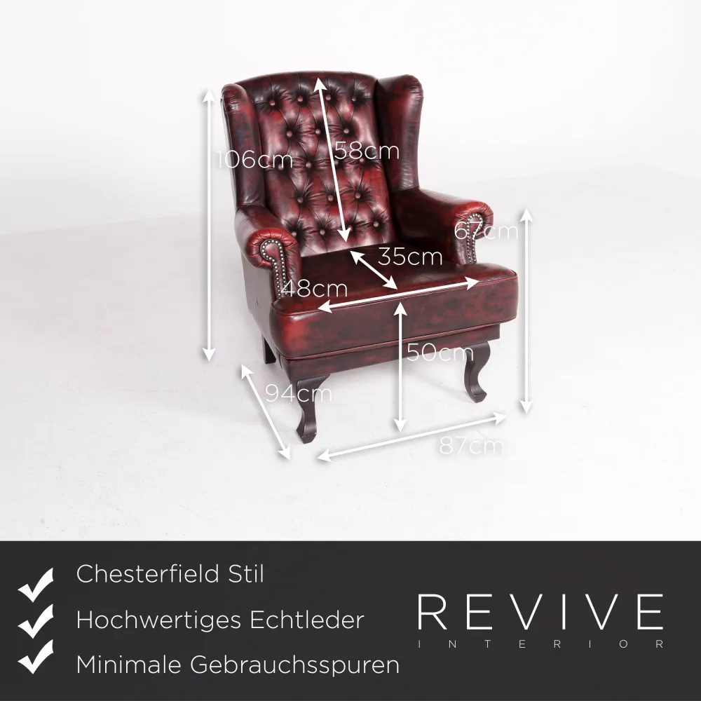 Chesterfield Leder Sessel Rot Echtleder Stuhl Vintage Retro #8560