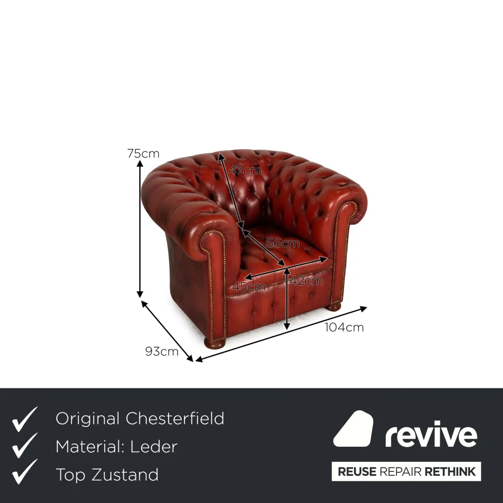 Chesterfield Leder Sessel Rot Vintage