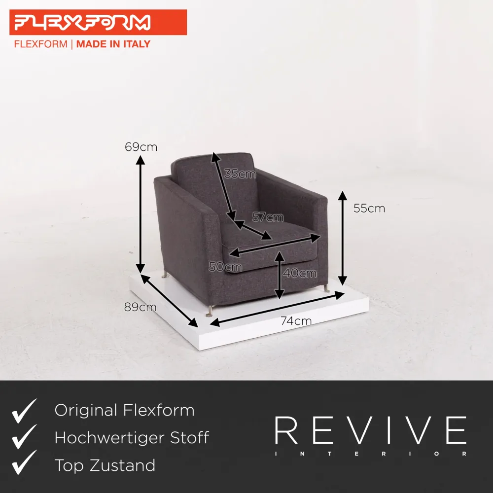 Flexform Stoff Sessel Grau Anthrazit #12565