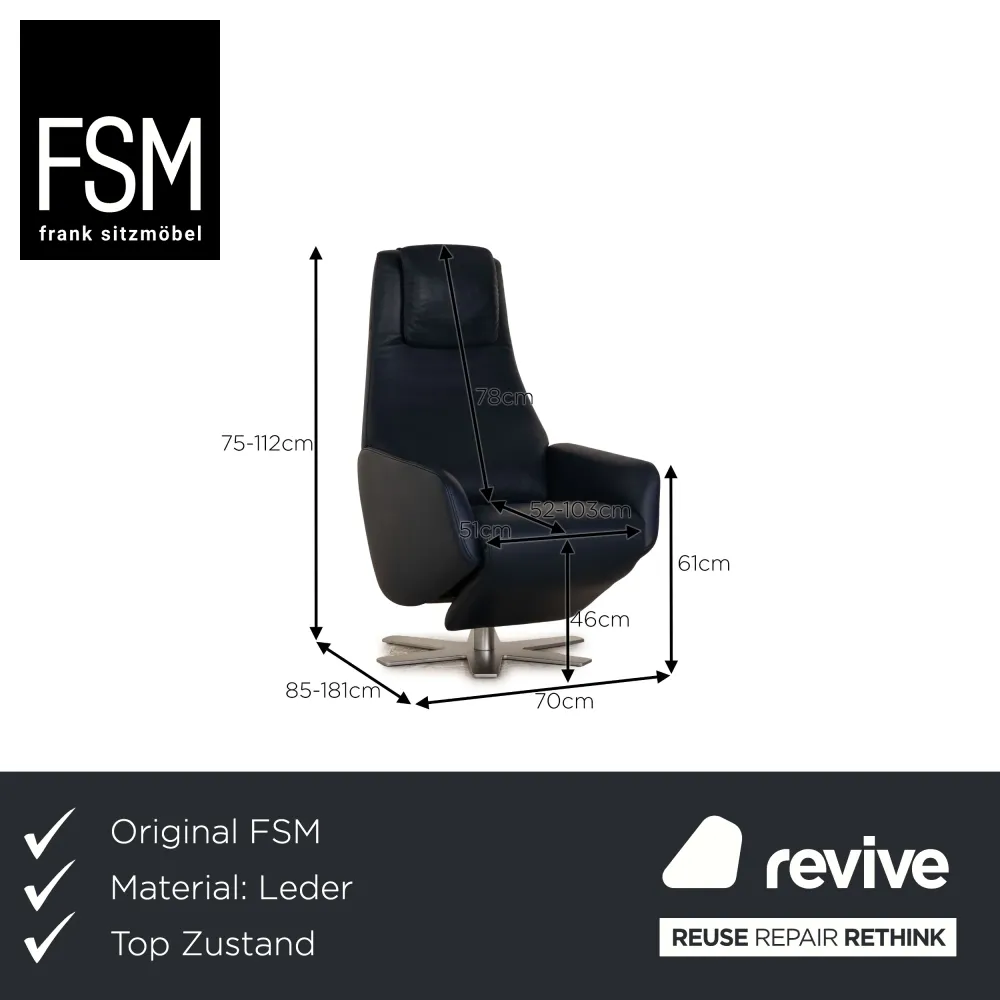 FSM SKYE Leder Sessel Blau Dunkelblau elektrische Funktion Akku