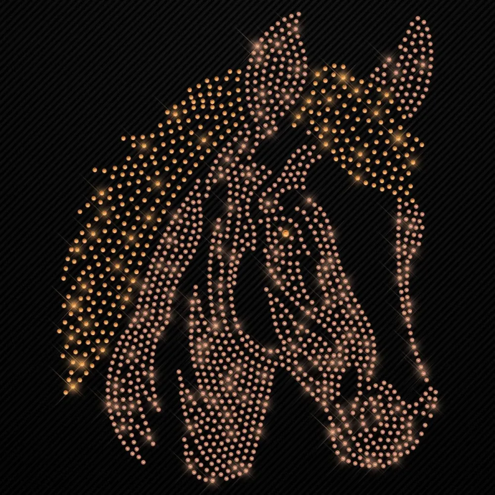 Glitzerdeals Bügelbild Strass Pferdekopf zweifarbig Pferd gold hellbraun Strassmotiv zum Aufbügeln Pferd Bügelmotiv Pferde...