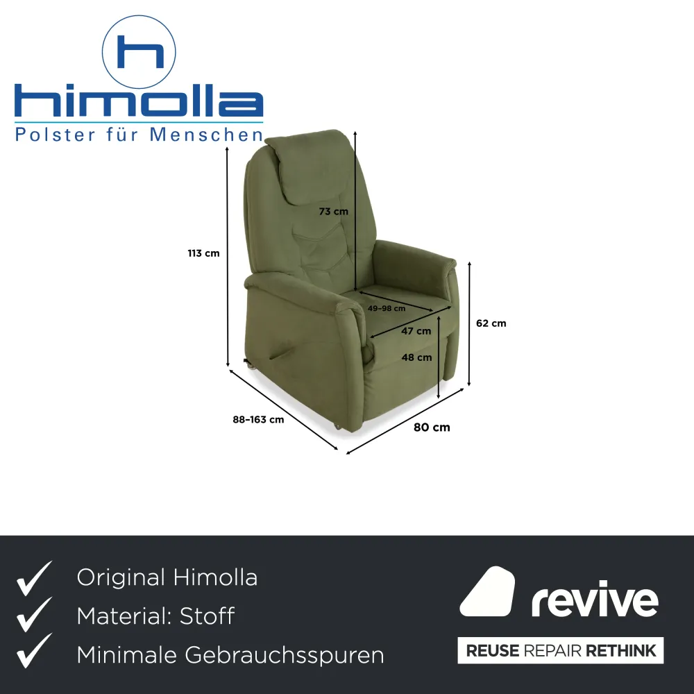 Himolla Cumulus Stoff Sessel Grün Oliv elektr. Funktion Aufstehhilfe Liegefunktion