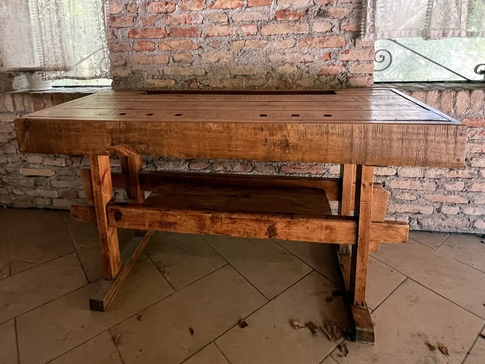 Hoher Konsolentisch für Möbel im rustikalen / ländlichen Bauernstil aus Massivholz, 4 Schubladen und offenes Regal, Modell...