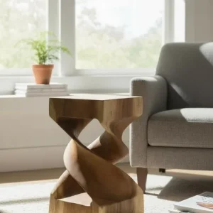 Holz Beistelltisch - Holzhocker Couchtisch - Handgefertigt - Gedreht aus massivem Suarholz - 50x28x28 cm