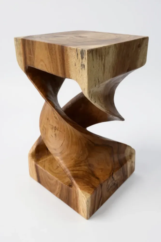 Holz Beistelltisch - Holzhocker Couchtisch - Handgefertigt - Gedreht aus massivem Suarholz - 50x28x28 cm