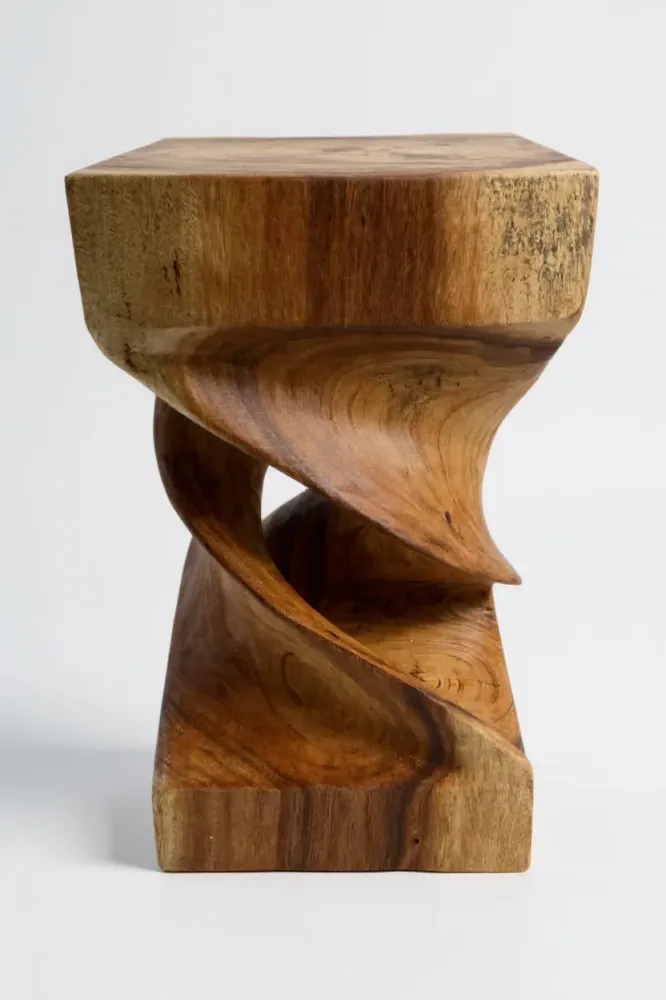 Holz Beistelltisch - Holzhocker Couchtisch - Handgefertigt - Gedreht aus massivem Suarholz - 50x28x28 cm