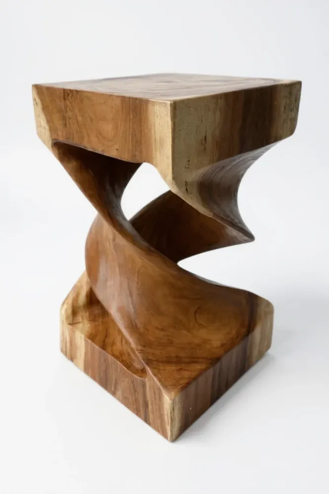 Holz Beistelltisch - Holzhocker Couchtisch - Handgefertigt - Gedreht aus massivem Suarholz - 50x28x28 cm