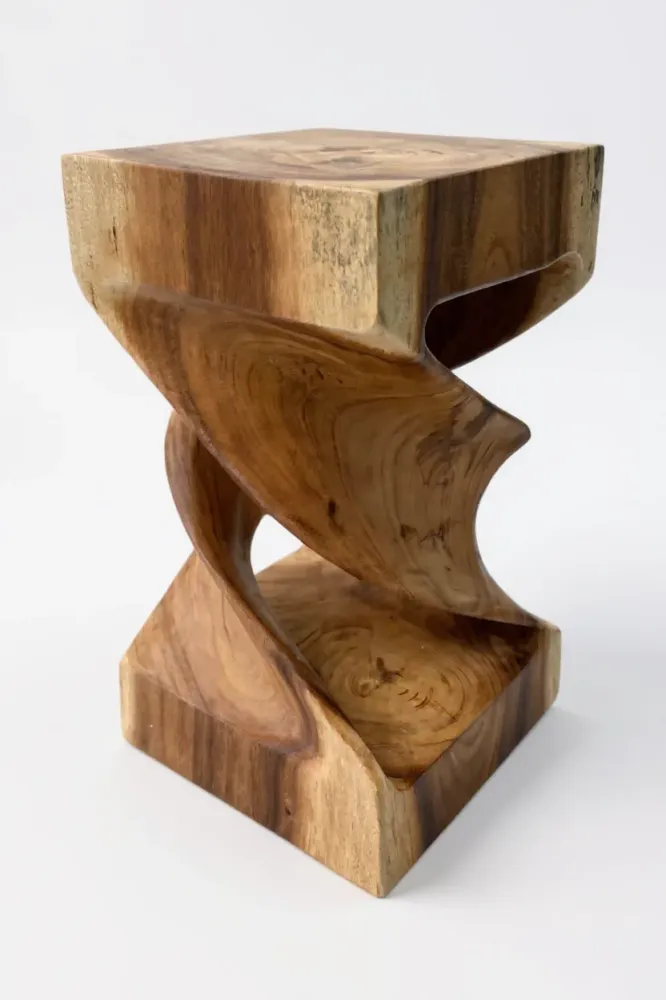 Holz Beistelltisch - Holzhocker Couchtisch - Handgefertigt - Gedreht aus massivem Suarholz - 50x28x28 cm