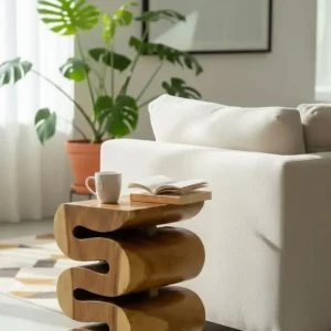 Holzhocker - Beistelltisch Blumenhocker Ablagetisch - Handgefertigt - Natur Schlange aus massivem Suarholz- 50x30x30 cm