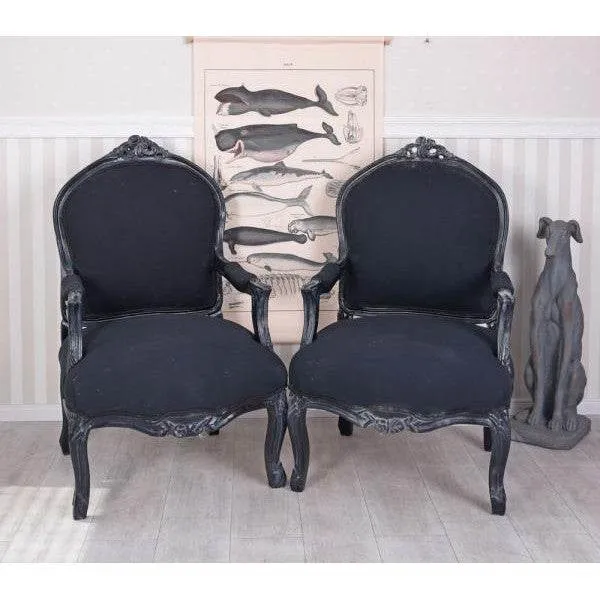2X KÖNIGLICHER ROKOKO SESSEL MARIE ANTOINETTE SCHWARZ DUNKELGRAU