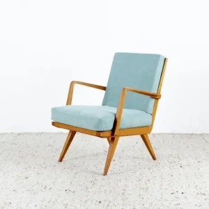 Knoll Antimott Vintage Sessel Massivholz Hellblau Salbei Stuhl Mid Century Holz
