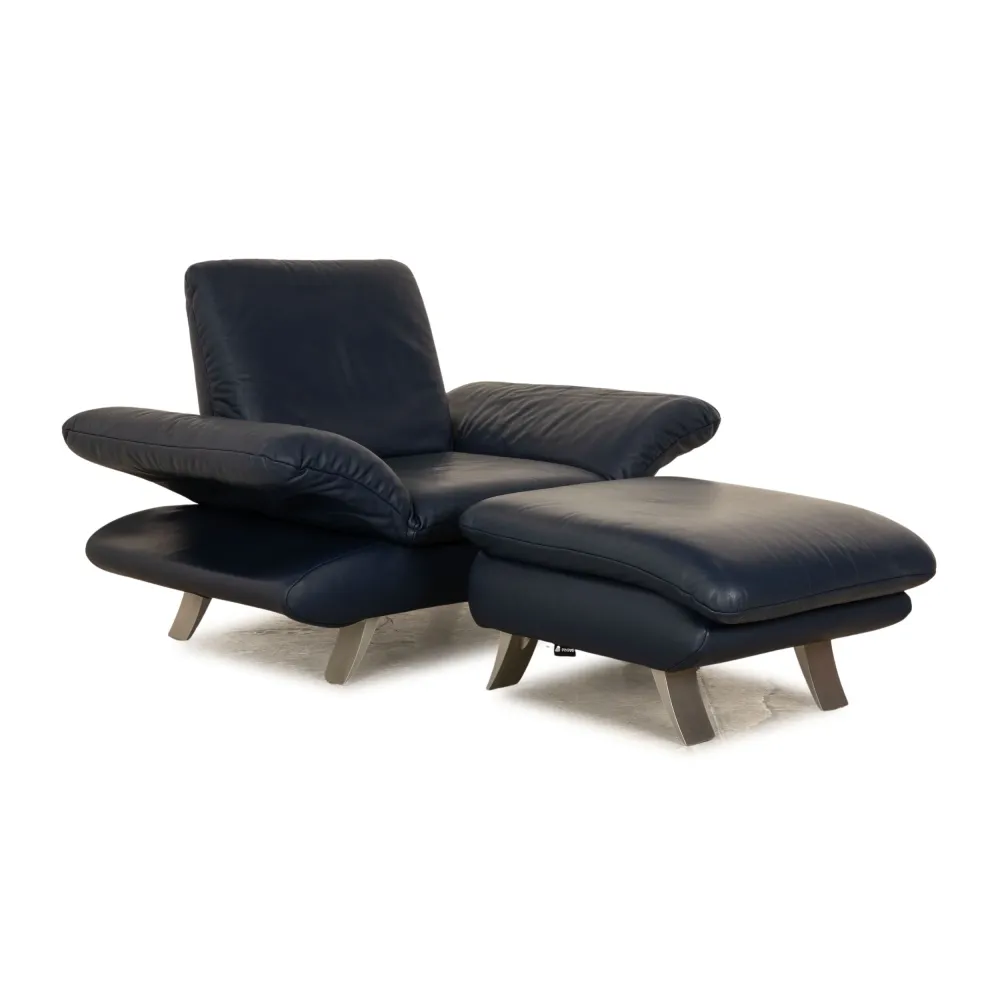 Koinor Rossini Leder Sessel Garnitur Blau Sessel Hocker manuelle Funktion