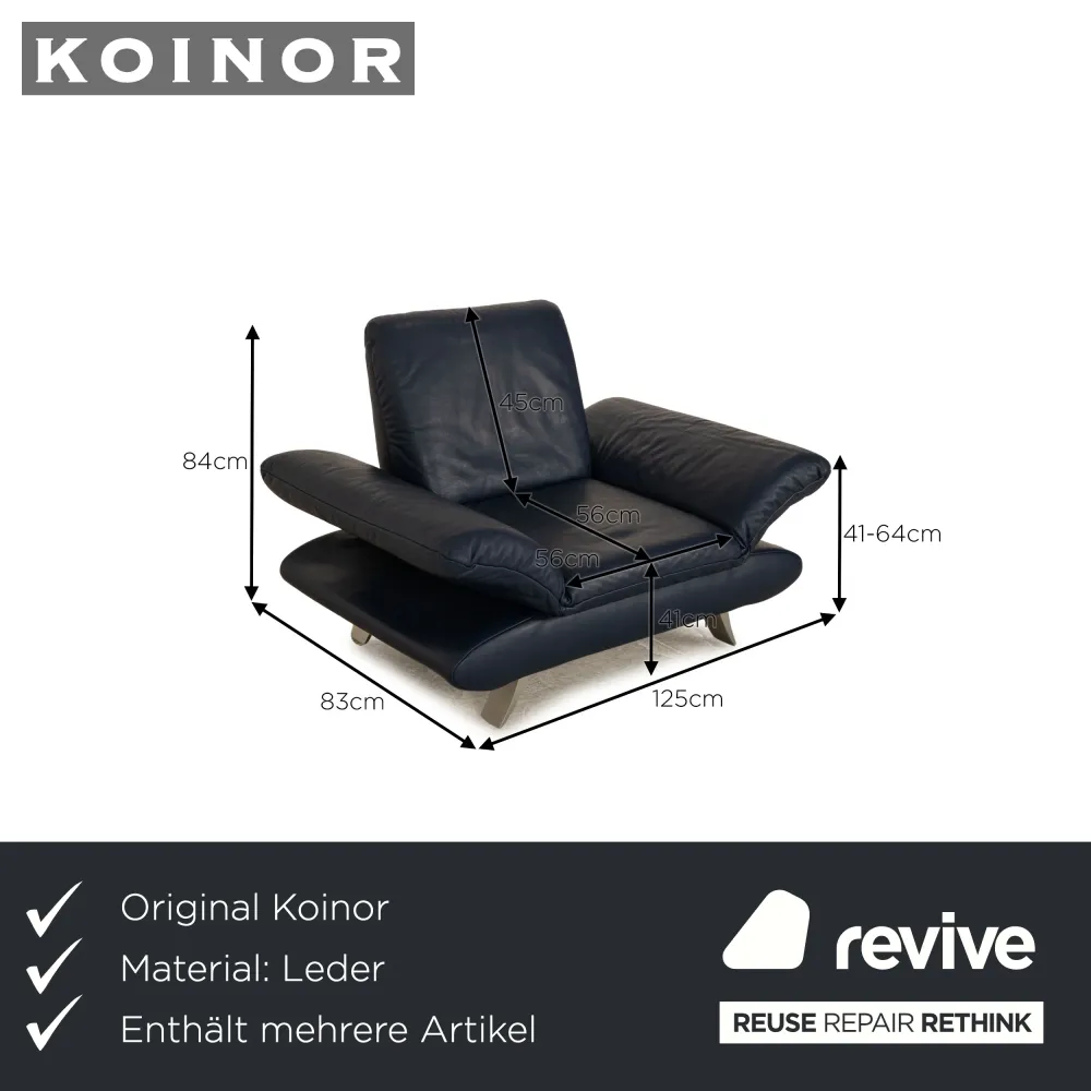Koinor Rossini Leder Sessel Garnitur Blau Sessel Hocker manuelle Funktion