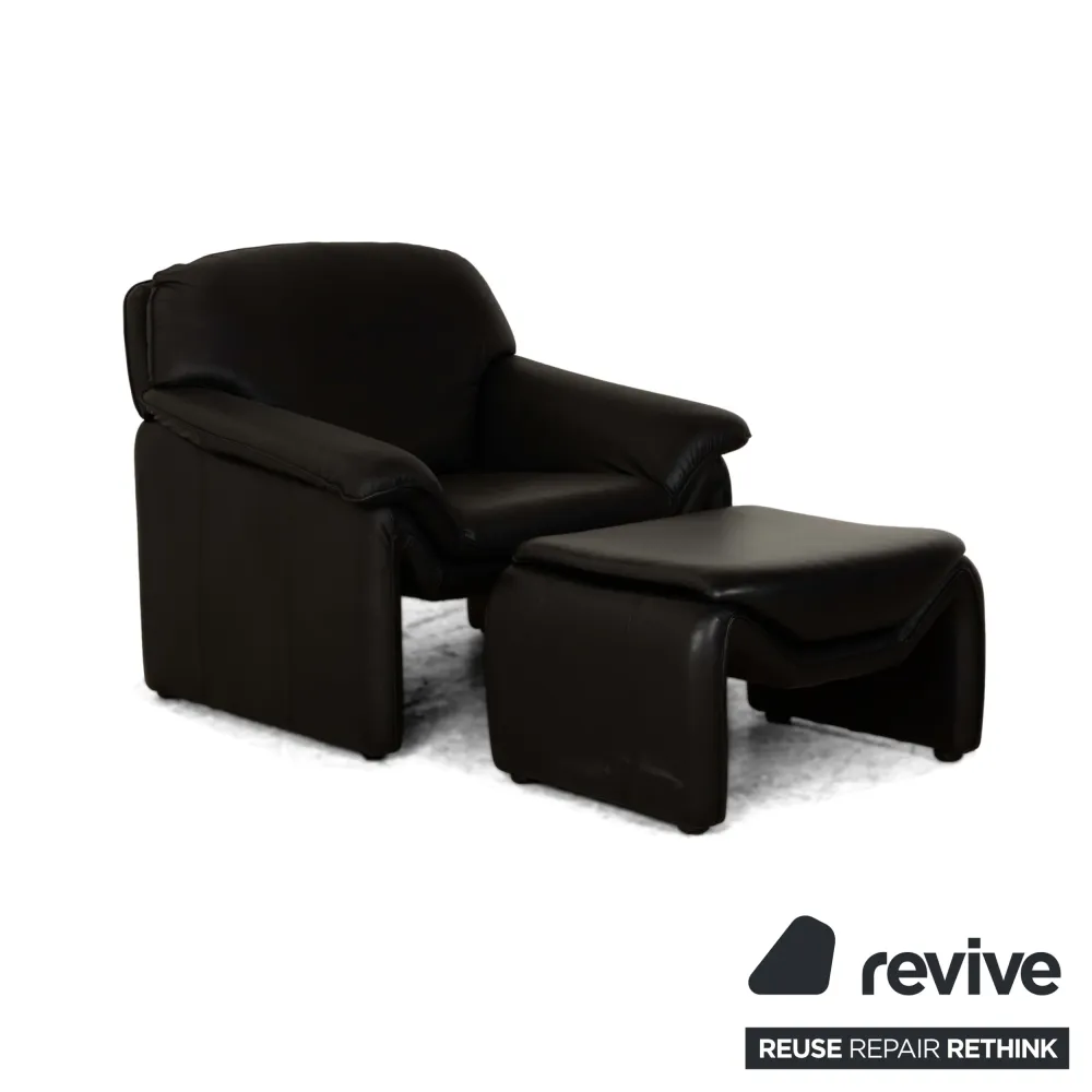 Laauser Atlanta Leder Sessel inkl. Hocker Schwarz