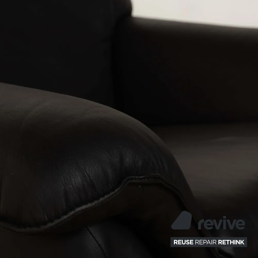 Laauser Atlanta Leder Sessel inkl. Hocker Schwarz