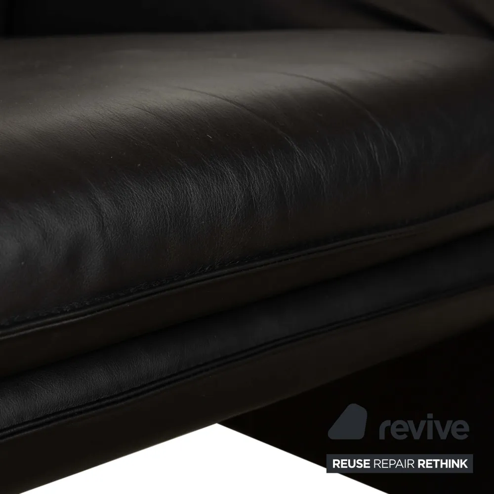Laauser Atlanta Leder Sessel inkl. Hocker Schwarz