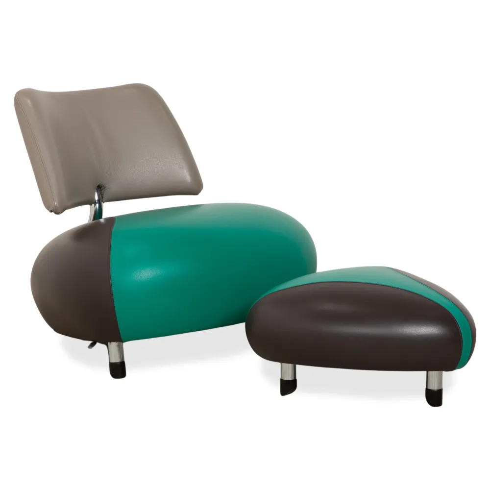 Leolux Pallone Leder Sessel Hocker Grün Dunkelgrau Taupe