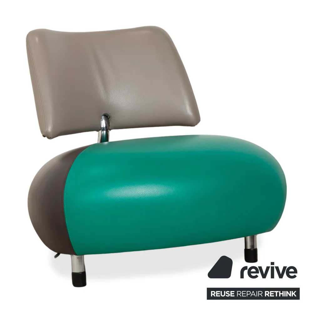 Leolux Pallone Leder Sessel Hocker Grün Dunkelgrau Taupe