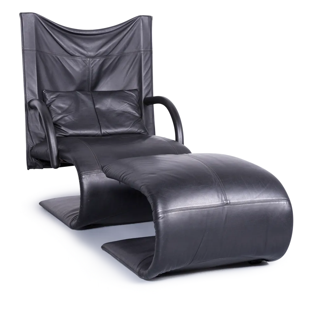 ligne roset Designer Leder Sessel Schwarz Echtleder Stuhl Hocker #6552