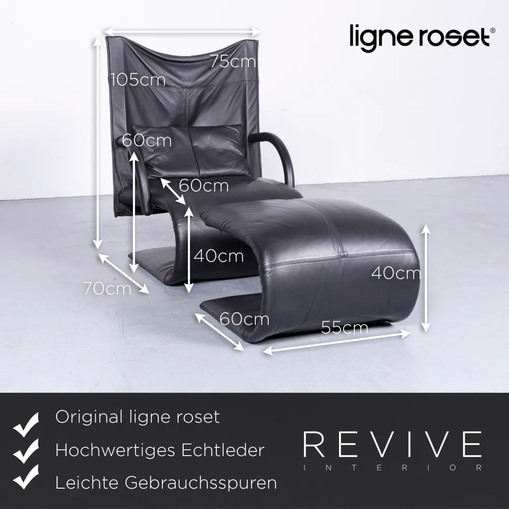 ligne roset Designer Leder Sessel Schwarz Echtleder Stuhl Hocker #6552