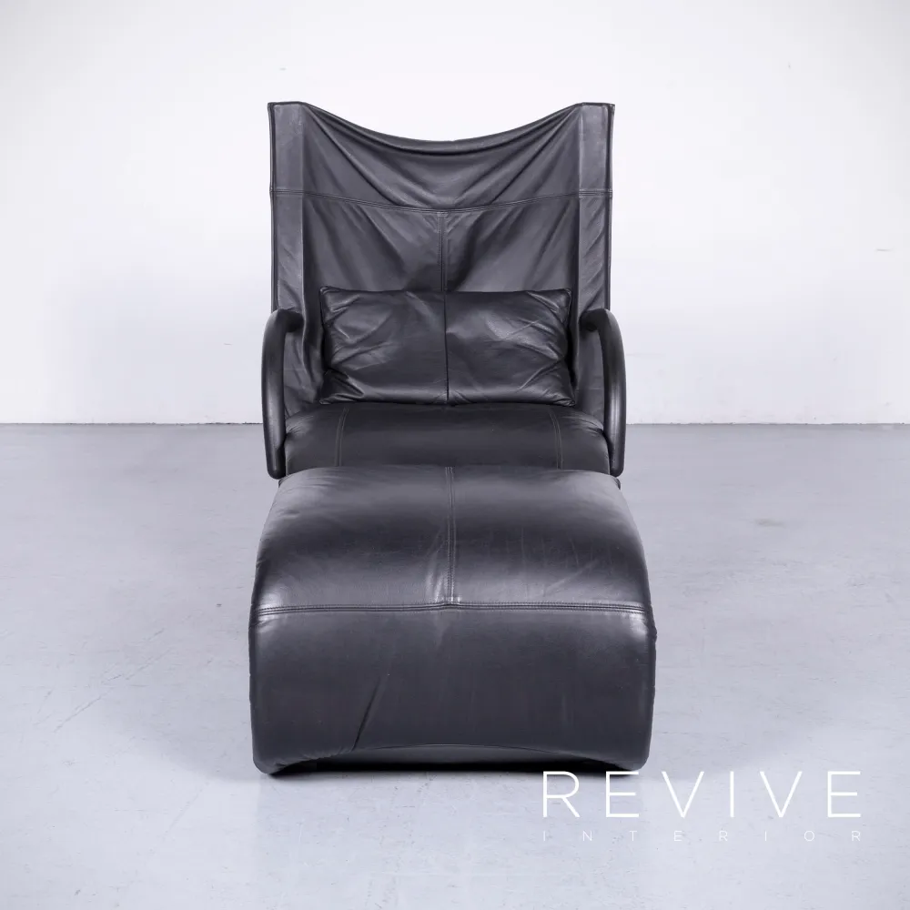 ligne roset Designer Leder Sessel Schwarz Echtleder Stuhl Hocker #6552