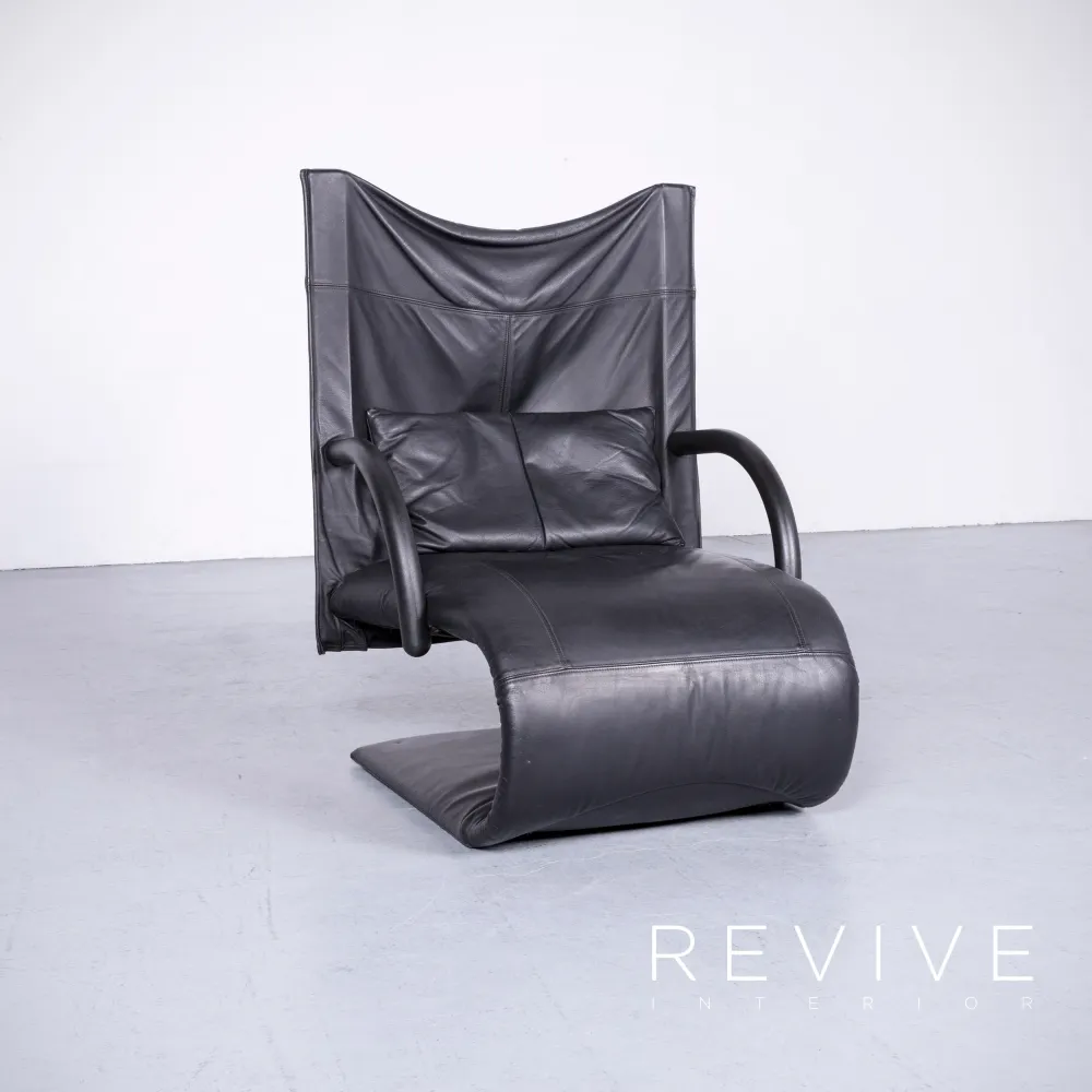 ligne roset Designer Leder Sessel Schwarz Echtleder Stuhl Hocker #6552