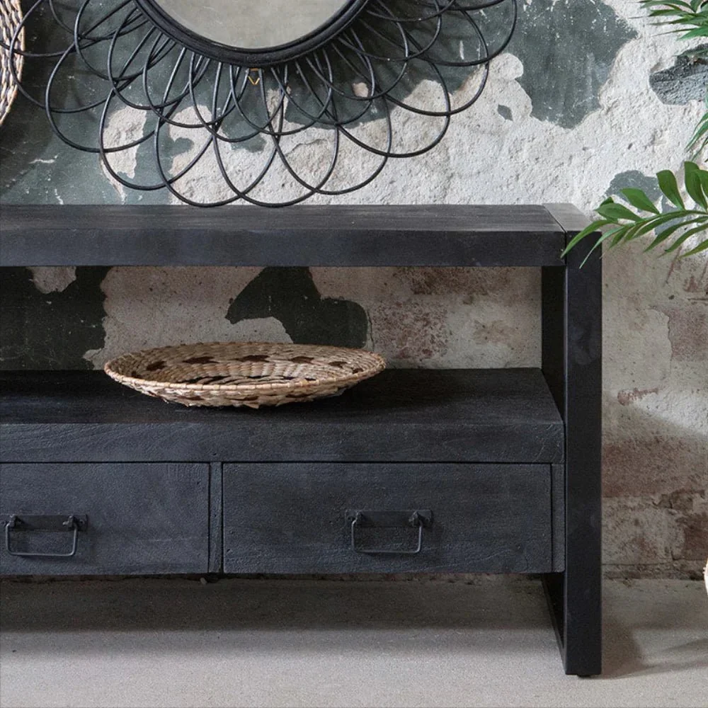 Mangoholz TV-Möbel Fresno Schwarz 180 cm Mahom