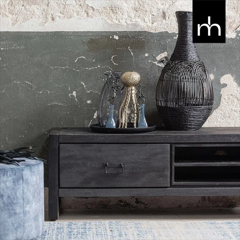 Mangoholz TV-Möbel Stockton Schwarz 180 cm Mahom
