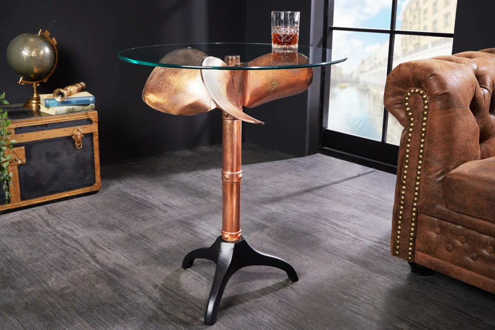 Maritimer Design-Tisch ELICA H73xD60cm kupfer schwarz Beistelltisch