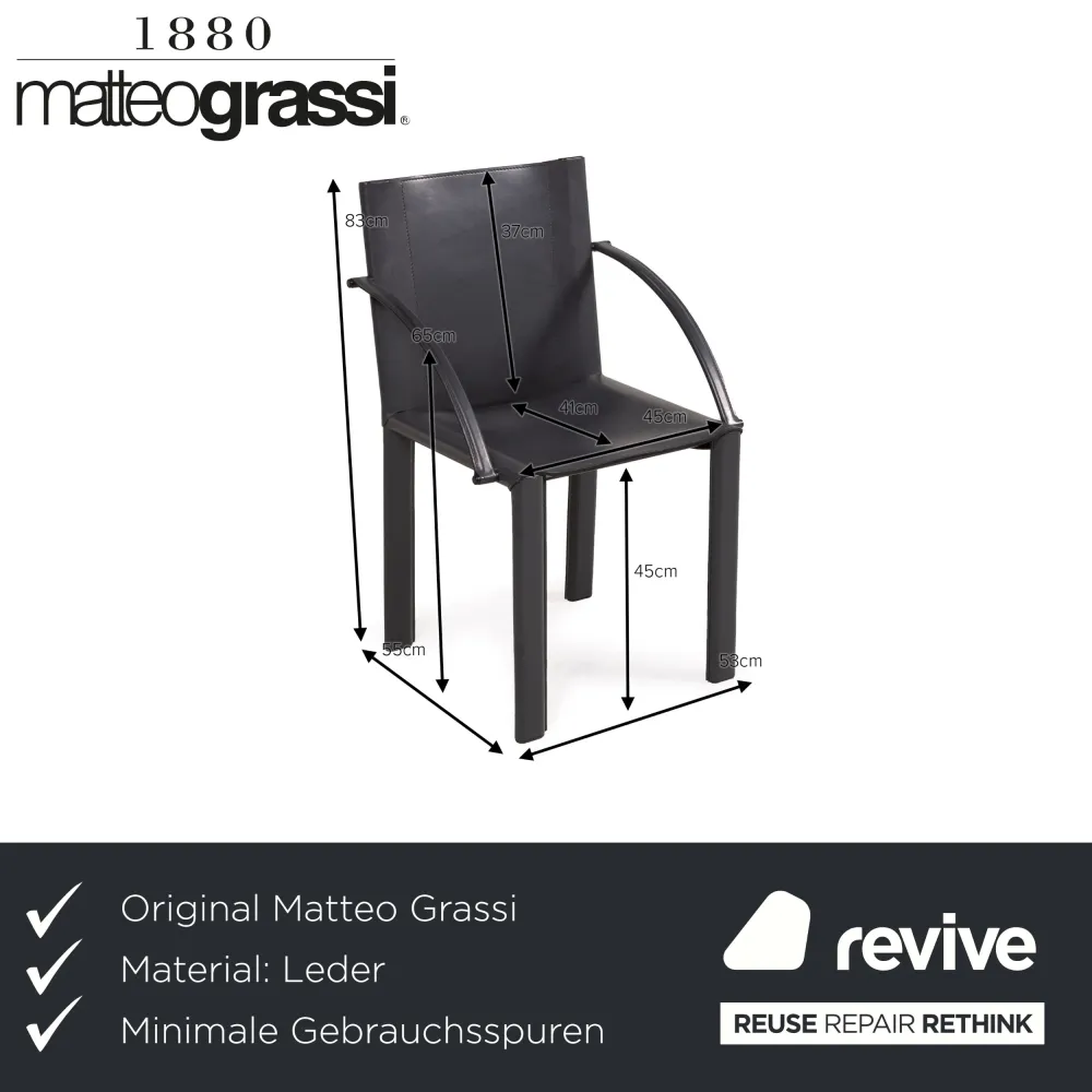 Matteo Grassi Leder Stuhl Schwarz Vintage Sessel