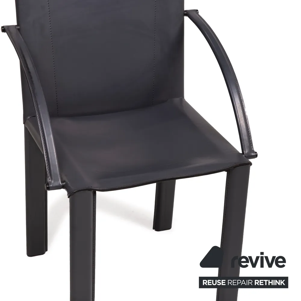Matteo Grassi Leder Stuhl Schwarz Vintage Sessel
