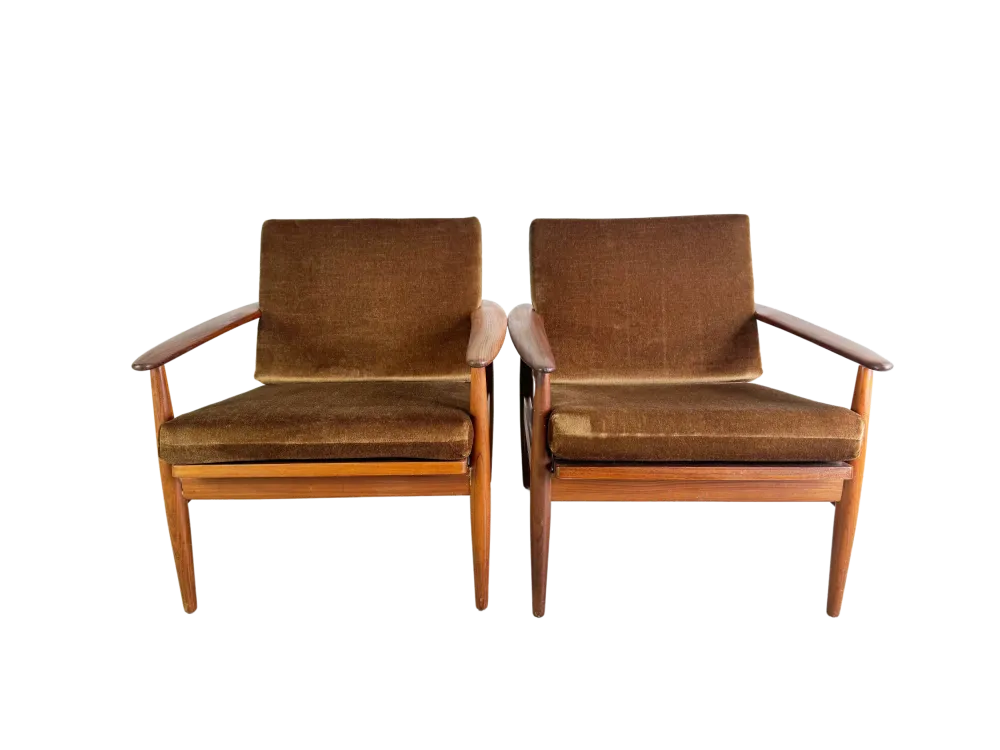 2x Midcentury Sessel easy chair braun Vintage 1960s Lounge Stuhl