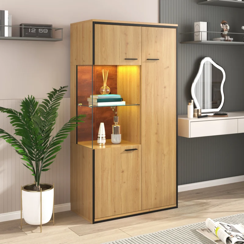 Moderne Vitrine mit LED-Beleuchtung - 150Hcm - Glastür, Mehrzweckregale, 15 Farboptionen, Großer Stauraum, Glasboden, Scha...