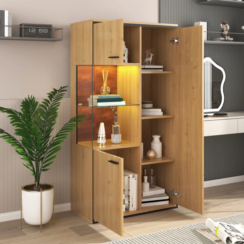 Moderne Vitrine mit LED-Beleuchtung - 150Hcm - Glastür, Mehrzweckregale, 15 Farboptionen, Großer Stauraum, Glasboden, Scha...