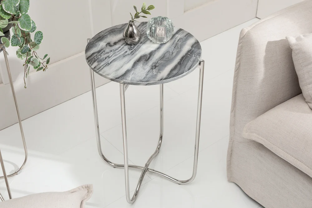 Moderner Beistelltisch MAMO abnehmbare Marmor-Platte ca.D38cm