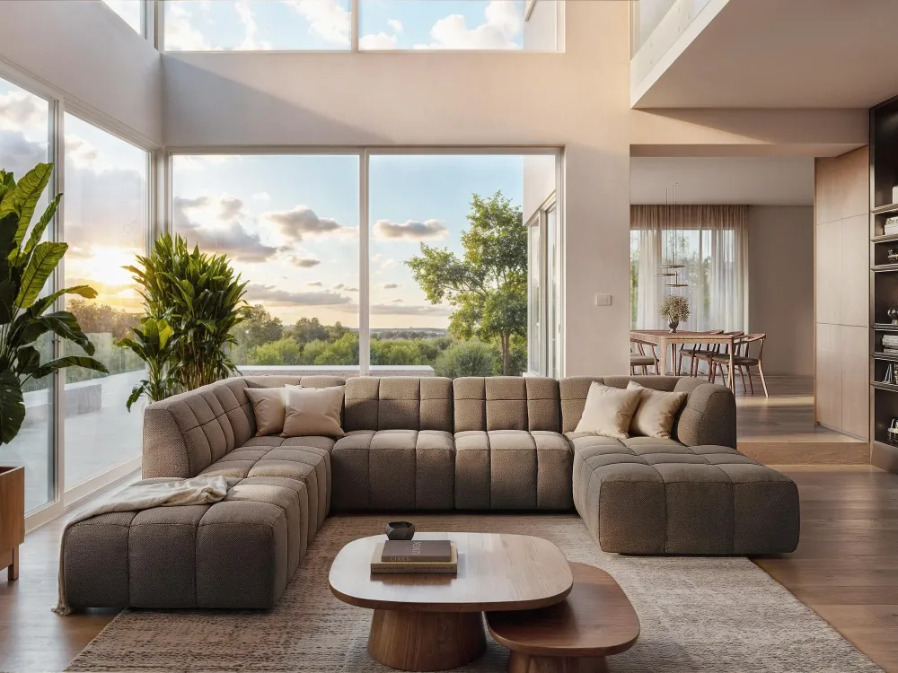 Modularer Samt-Ecksofa linksseitig für 2 Personen ALOHA Meeresfarbe