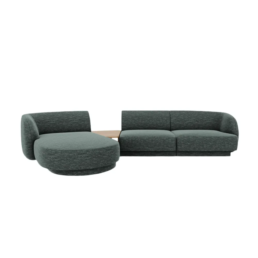 Modulares Ecksofa mit Tisch, 3-Sitzer, linksseitig, MILEY, petrol, samtig