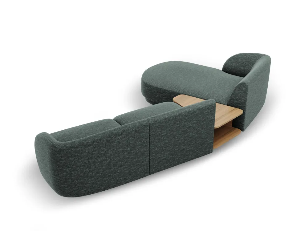 Modulares Ecksofa mit Tisch, 3-Sitzer, linksseitig, MILEY, petrol, samtig
