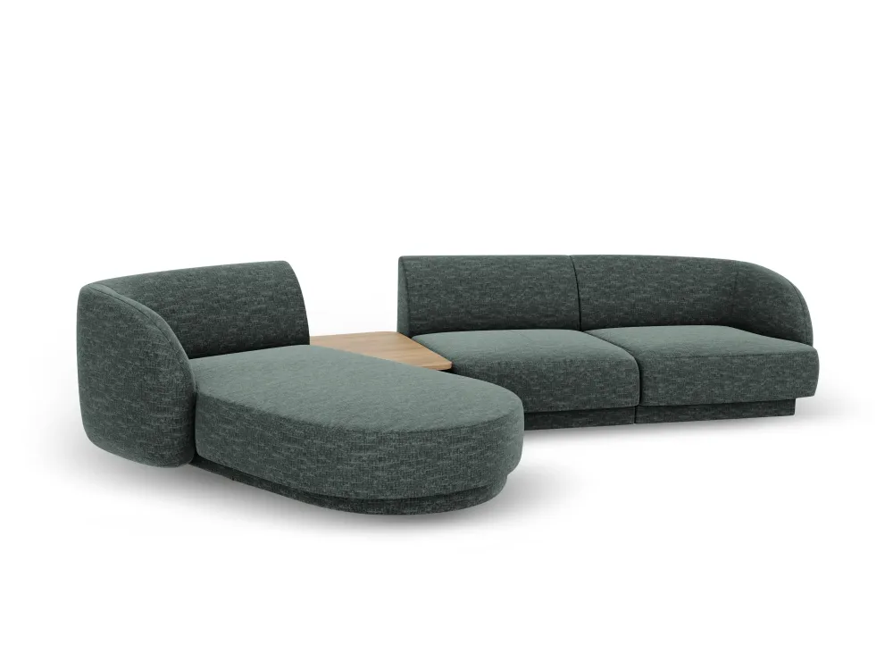 Modulares Ecksofa mit Tisch, 3-Sitzer, linksseitig, MILEY, petrol, samtig