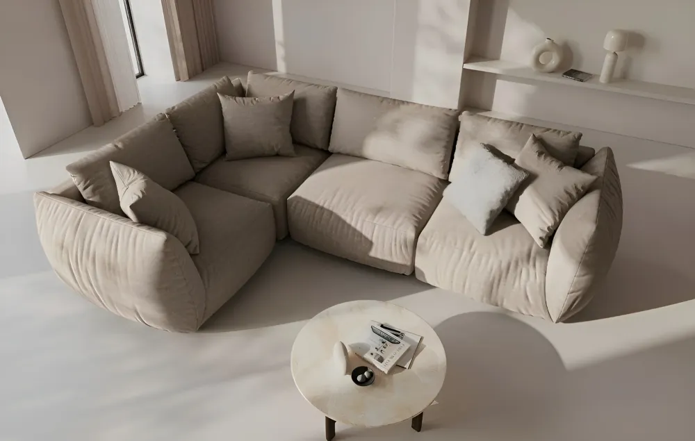Modulares Samtsofa CHRIS - Eckelement Hellbraun