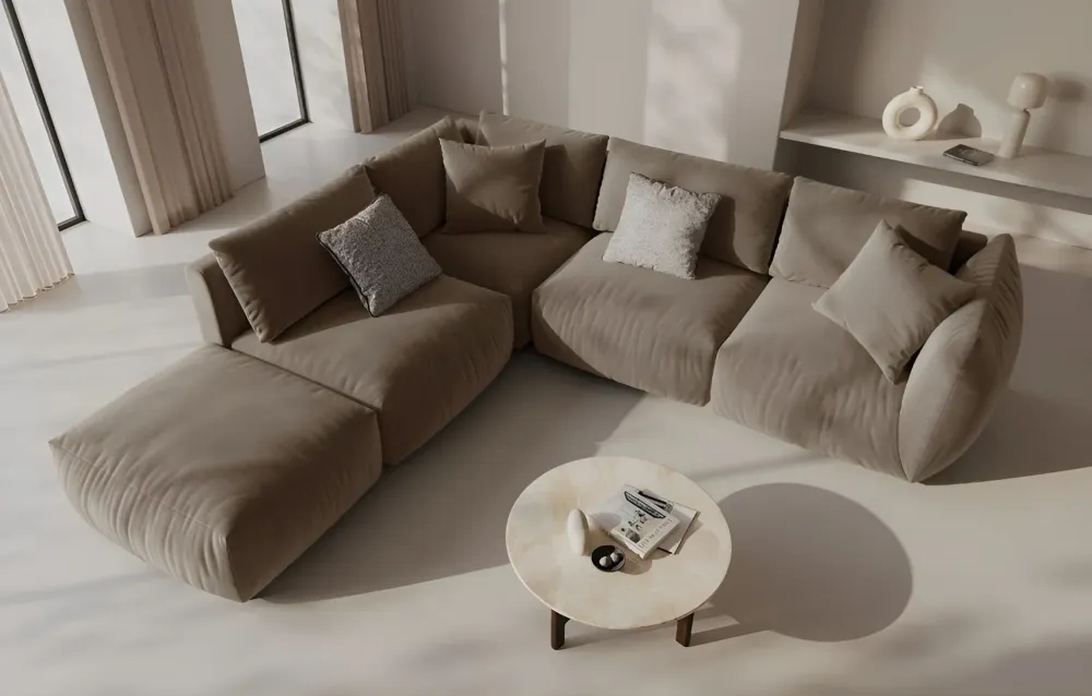Modulares Samtsofa CHRIS - mittleres Element Hellbraun