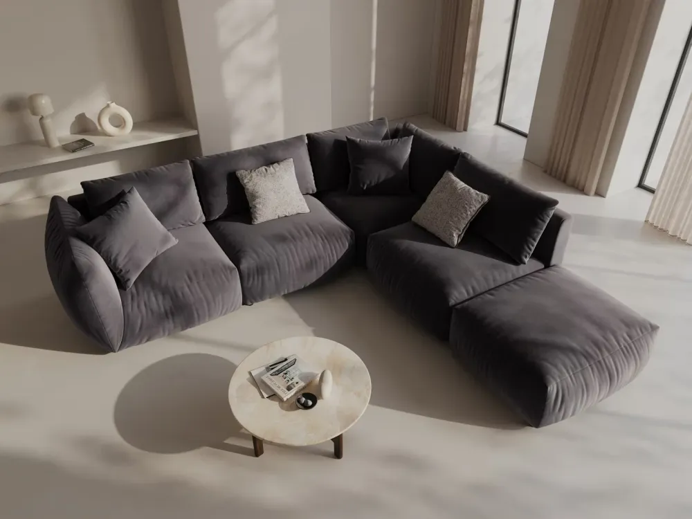 Modulares Samtsofa für 4 Personen, linksseitig, CHRIS, dunkelgrau