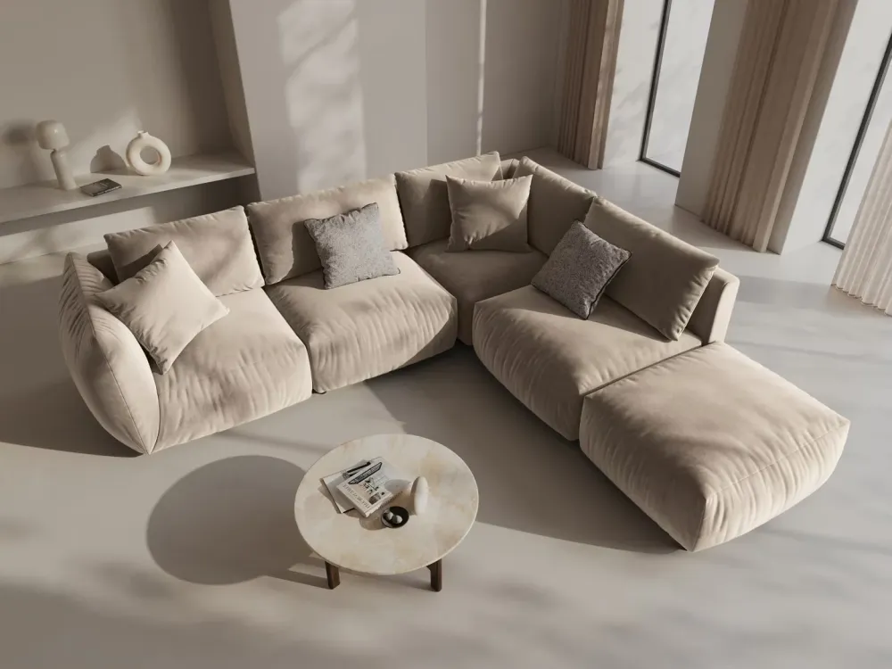 Modulares Samtsofa für 4 Personen, linksseitig CHRIS ecru