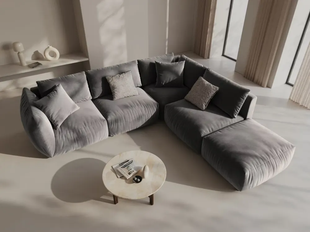 Modulares Samtsofa für 4 Personen, linksseitig CHRIS, grau
