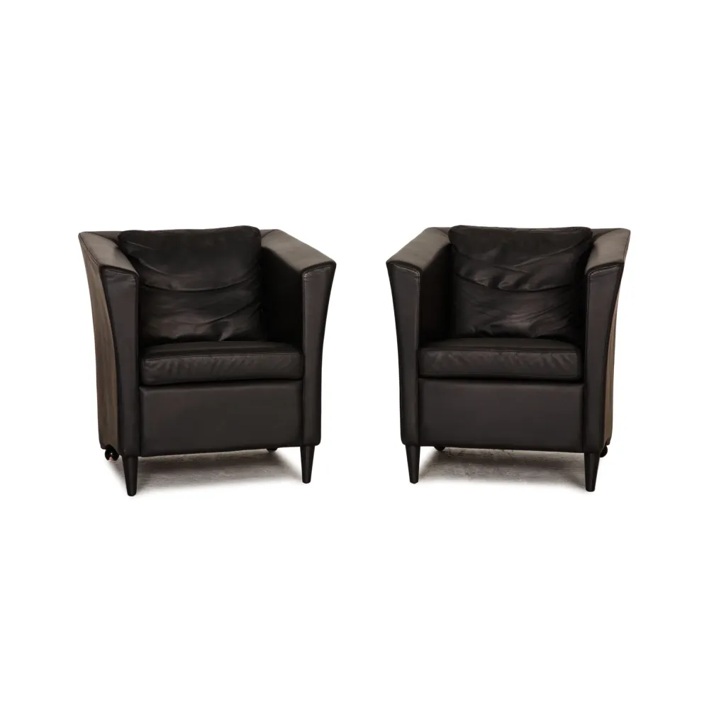 Molinari Leder Sessel Garnitur Schwarz 2xSessel