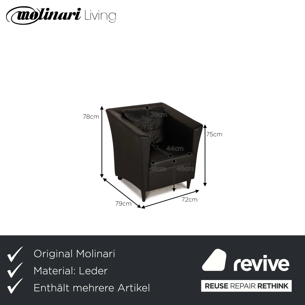 Molinari Leder Sessel Garnitur Schwarz 2xSessel