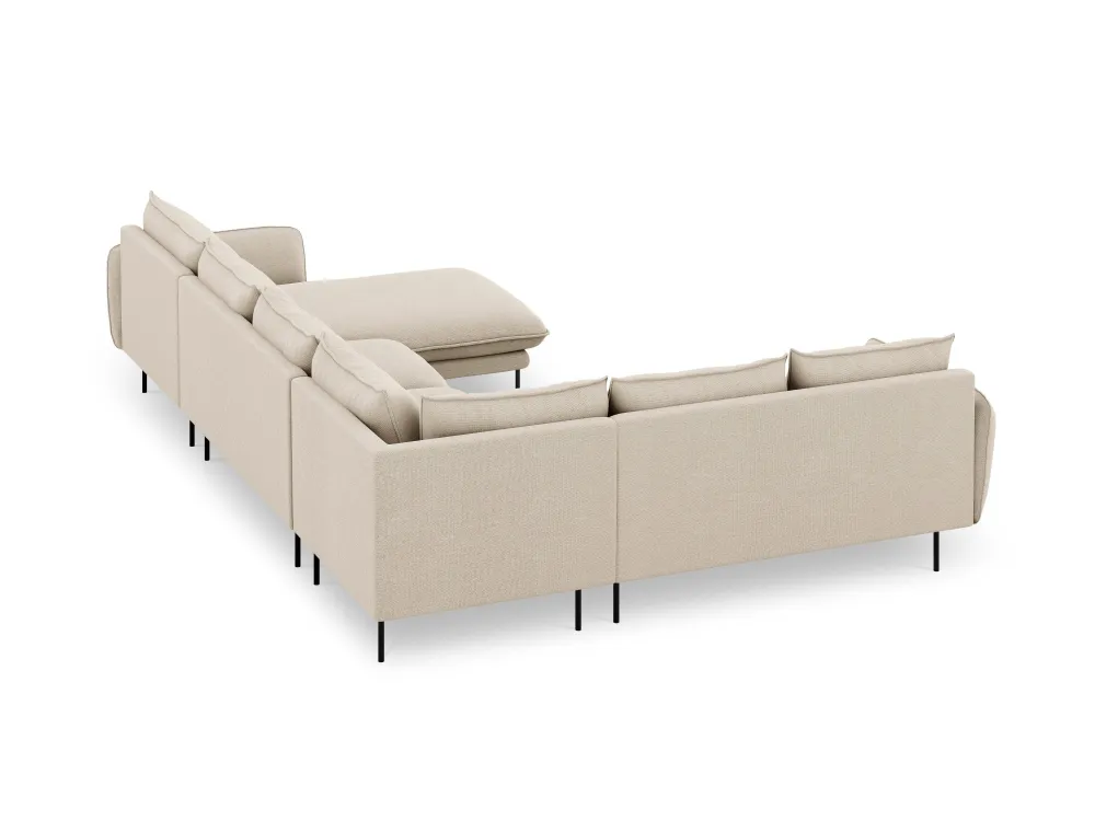 Panoramawinkelsofa linksseitig für 7 Personen VIENNA beige Chenille mit schwarzem Gestell