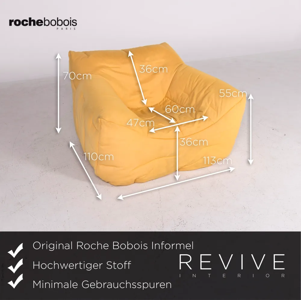 Roche Bobois Informel Designer Stoff Sessel Gelb Hans Hopfer #8489