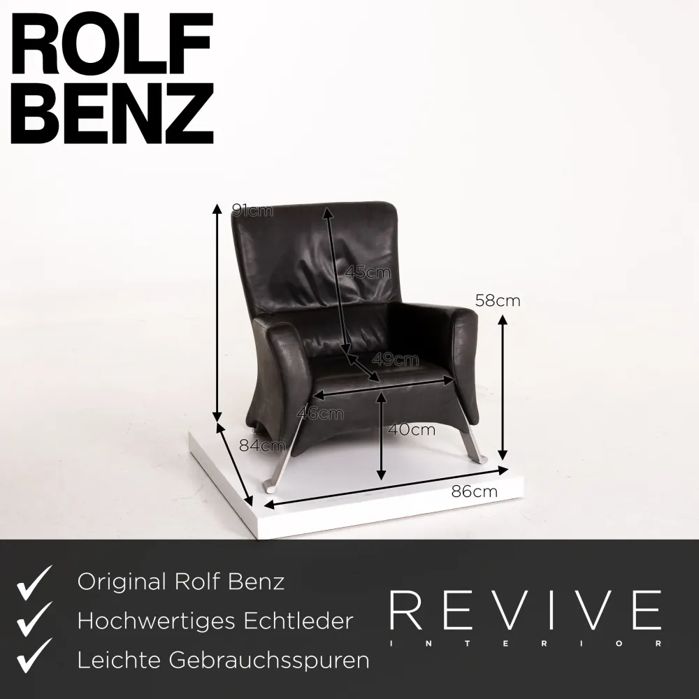 Rolf Benz 322 Leder Sessel Anthrazit Grau #14122