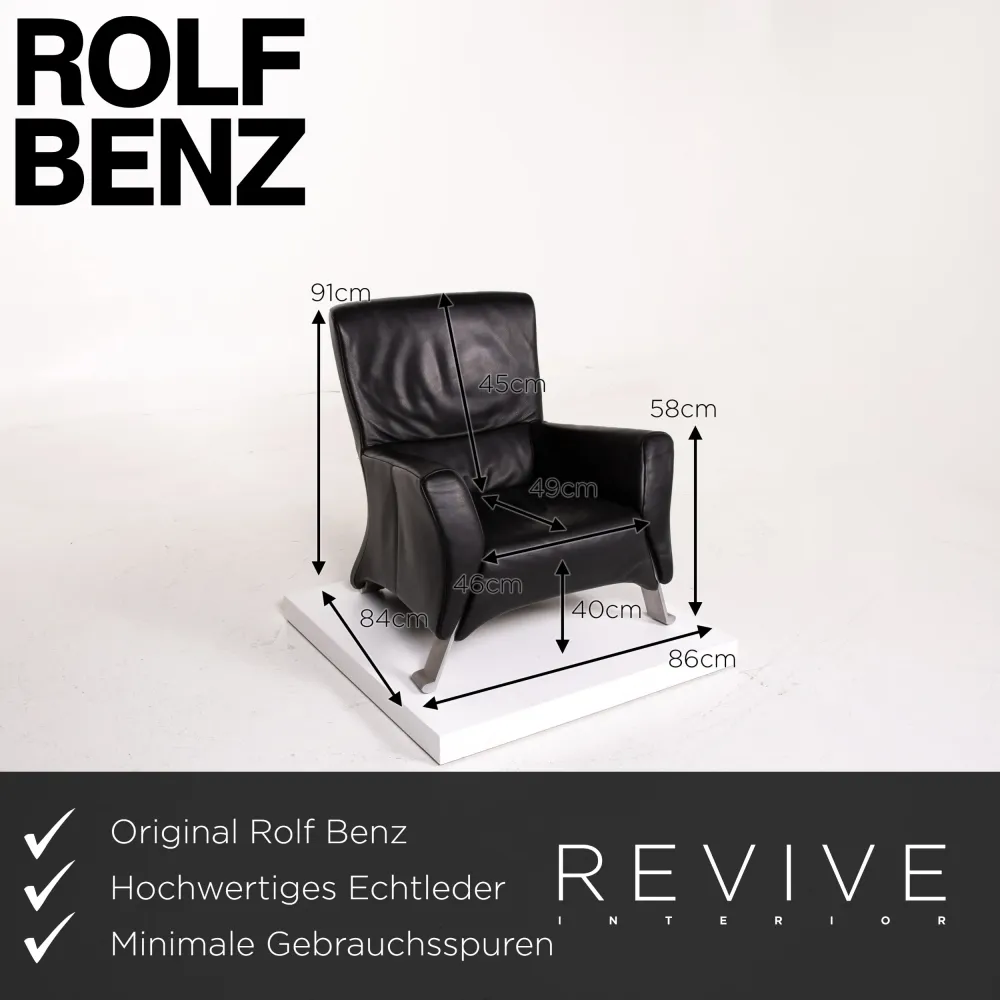 Rolf Benz 322 Leder Sessel Garnitur Schwarz 1x Sessel 1x Hocker #14237